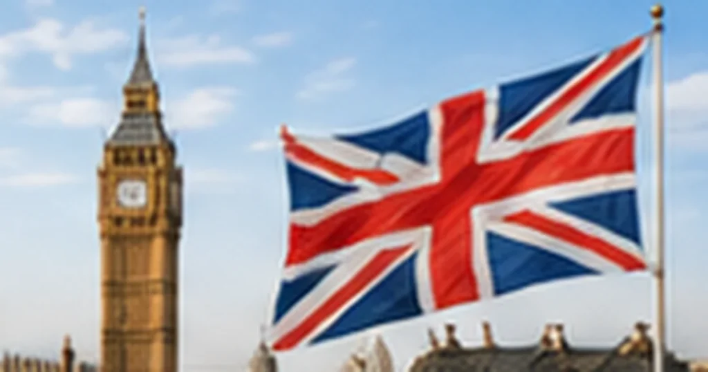 London skyline and UK flag for UK visa sponsorship jobs 2026