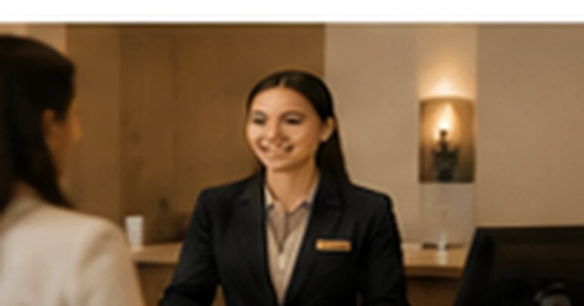 Hotel receptionist speaking with a guest for hotel jobs abroad 2026